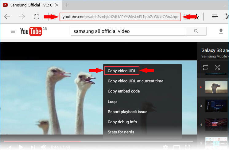 2. Скопируйте URL-адрес YouTube видео